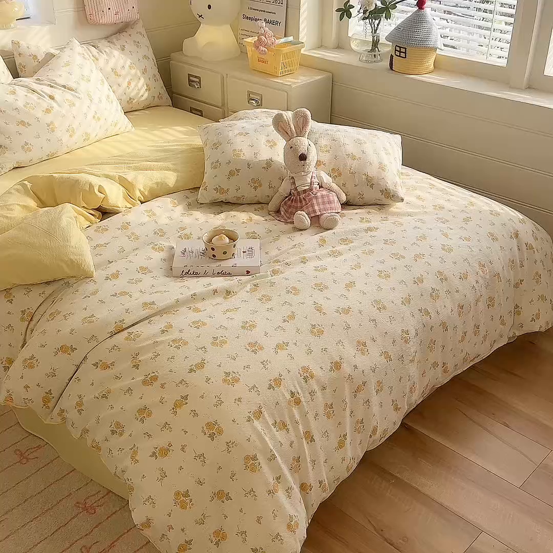 91家纺网 家纺一手货源 找家纺 九诺家纺 2026新款丝柔棉加厚小清新印花四件套-甜心 甜心-欧若拉