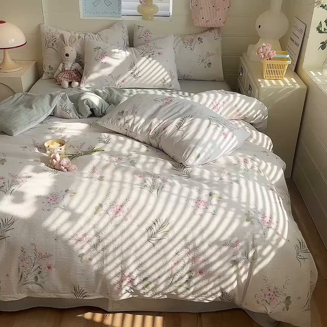 91家纺网 家纺一手货源 找家纺 九诺家纺 2026新款丝柔棉加厚小清新印花四件套-甜心 甜心-春意安然