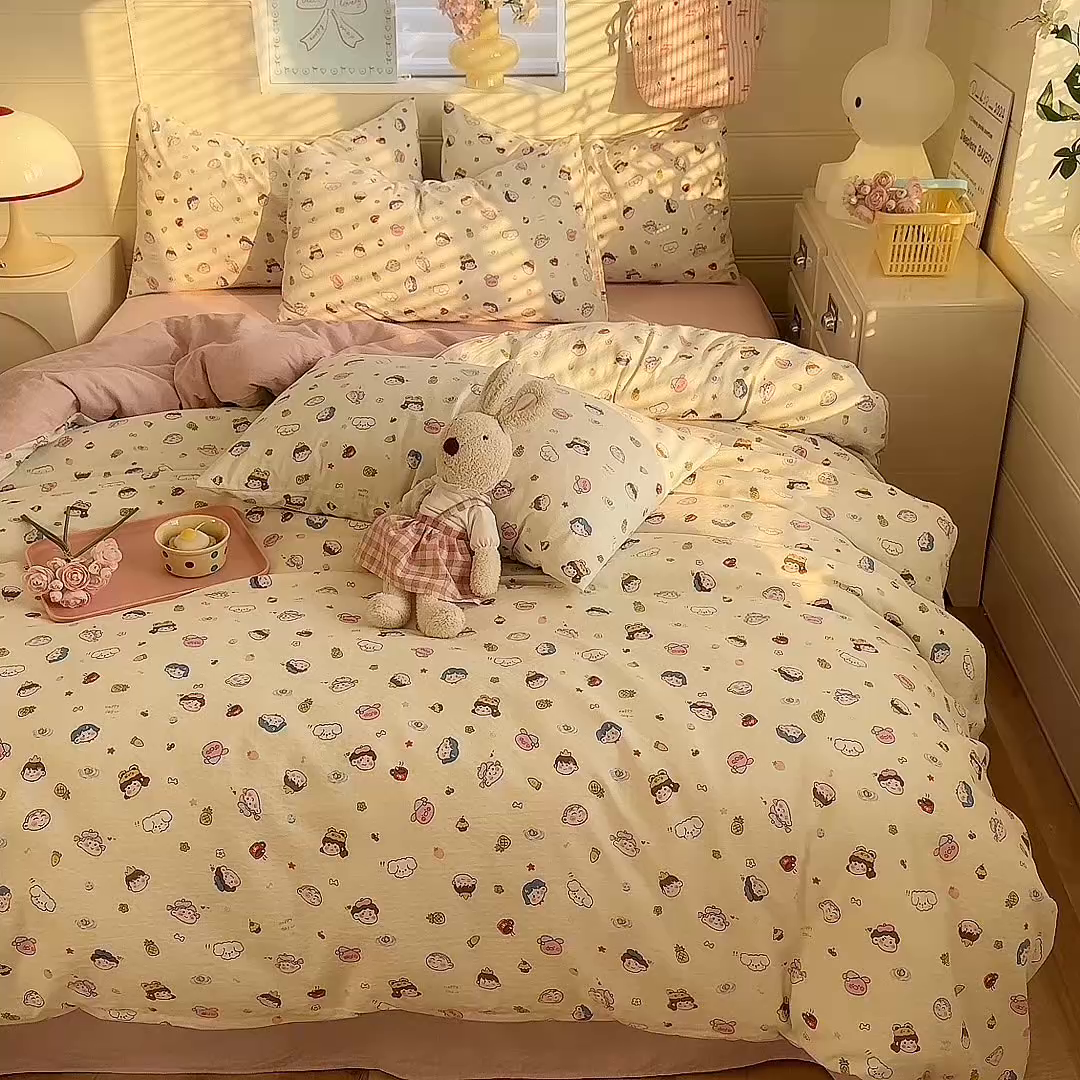 91家纺网 家纺一手货源 找家纺 九诺家纺 2026新款丝柔棉加厚小清新印花四件套-甜心 甜心-快乐伙伴