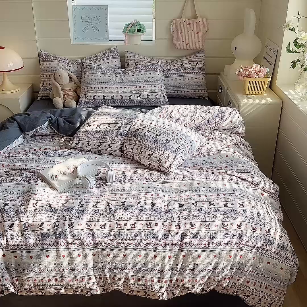 91家纺网 家纺一手货源 找家纺 （总）九诺家纺 2026新款丝柔棉加厚小清新印花四件套-甜心