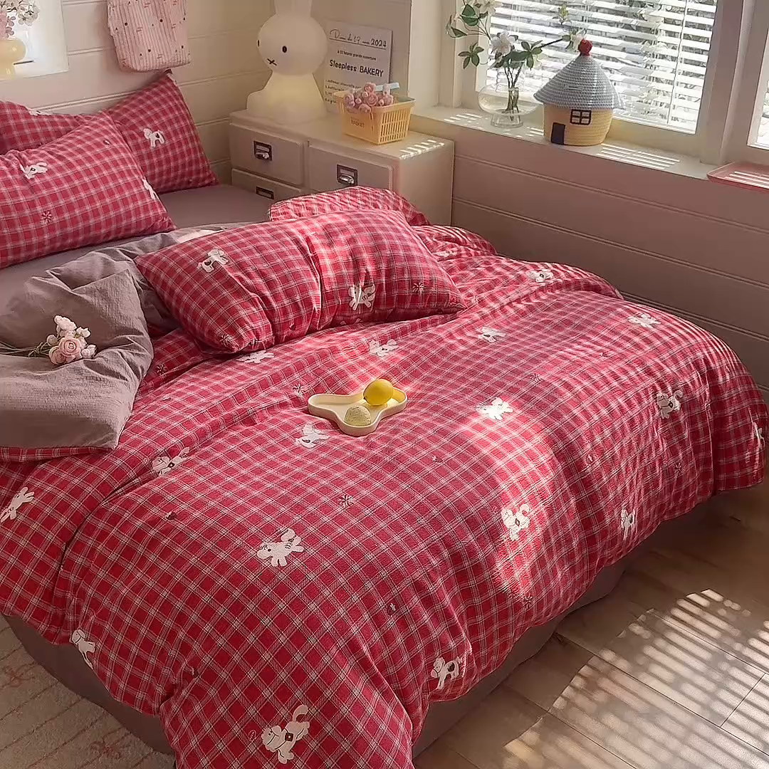 91家纺网 家纺一手货源 找家纺 九诺家纺 2026新款丝柔棉加厚小清新印花四件套-甜心 甜心-幸福飞马