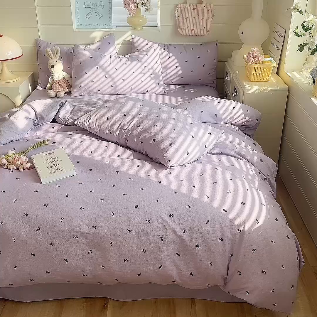 91家纺网 家纺一手货源 找家纺 九诺家纺 2026新款丝柔棉加厚小清新印花四件套-甜心 甜心-浪漫心动