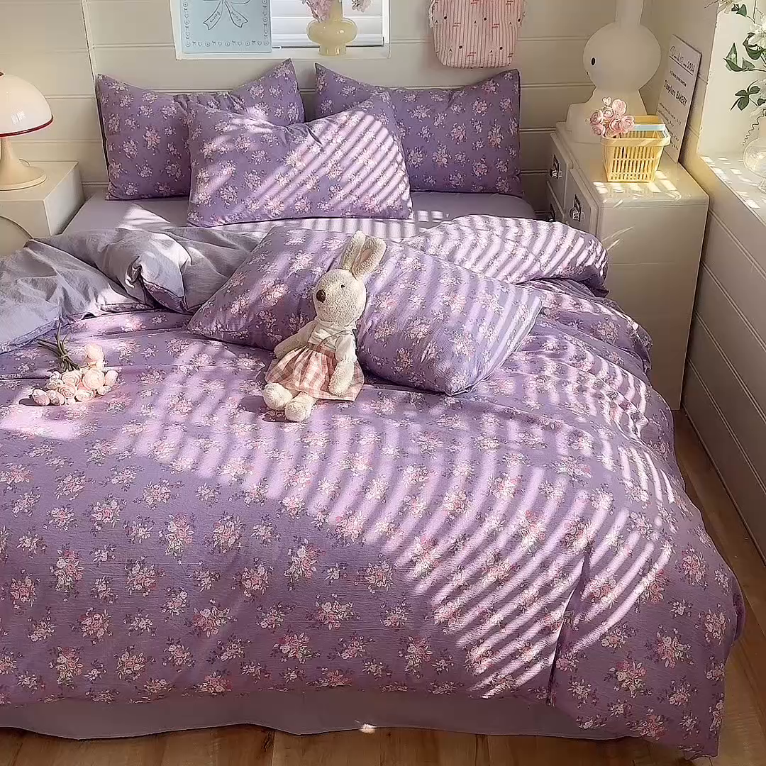 91家纺网 家纺一手货源 找家纺 九诺家纺 2026新款丝柔棉加厚小清新印花四件套-甜心 甜心-一见倾心