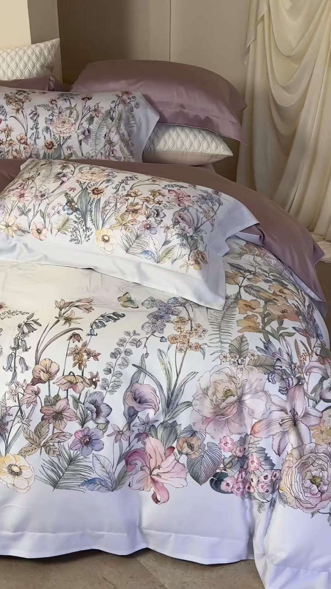 91家纺网 家纺一手货源 找家纺 时亿家居 2026新款大版莱赛尔天丝印花四件套 苏芸 粉