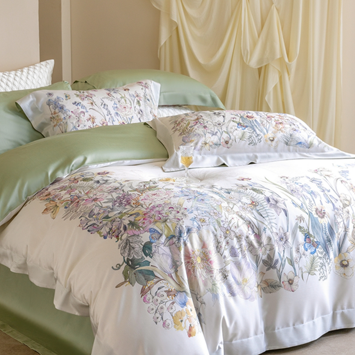 91家纺网 家纺一手货源 找家纺 时亿家居 2026新款大版莱赛尔天丝印花四件套 苏芸 玉