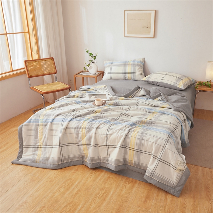 91家纺网 家纺一手货源 找家纺 西域种棉人·千百笠 2026新款A类里外全棉夏凉被100%新疆棉纯棉全棉填充无印格子款空调被夏被 里外全棉-简灰格