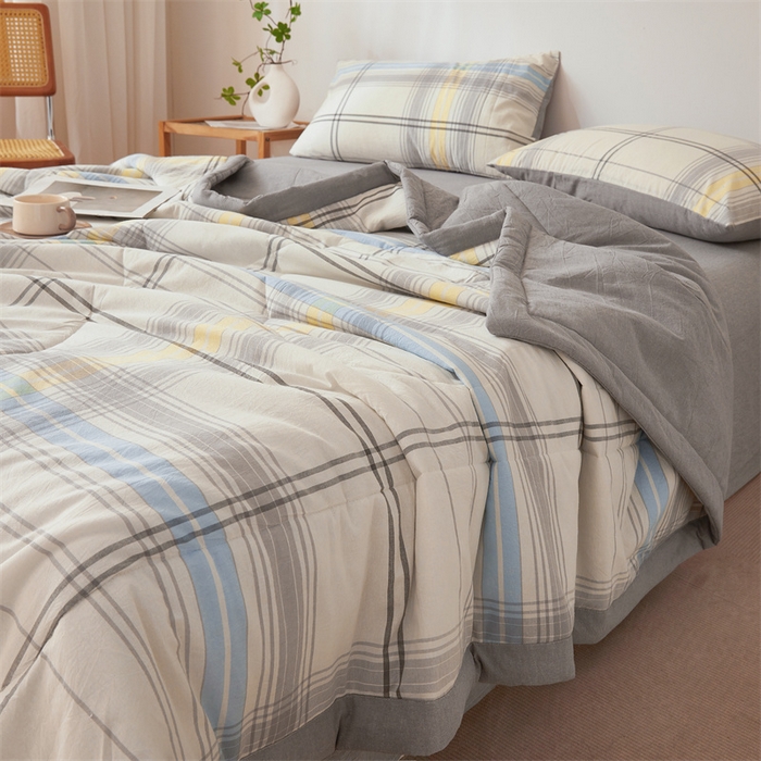 91家纺网 家纺一手货源 找家纺 西域种棉人·千百笠 2026新款A类里外全棉夏凉被100%新疆棉纯棉全棉填充无印格子款空调被夏被 里外全棉-简灰格