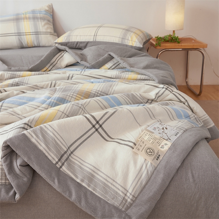 91家纺网 家纺一手货源 找家纺 西域种棉人·千百笠 2026新款A类里外全棉夏凉被100%新疆棉纯棉全棉填充无印格子款空调被夏被 里外全棉-简灰格