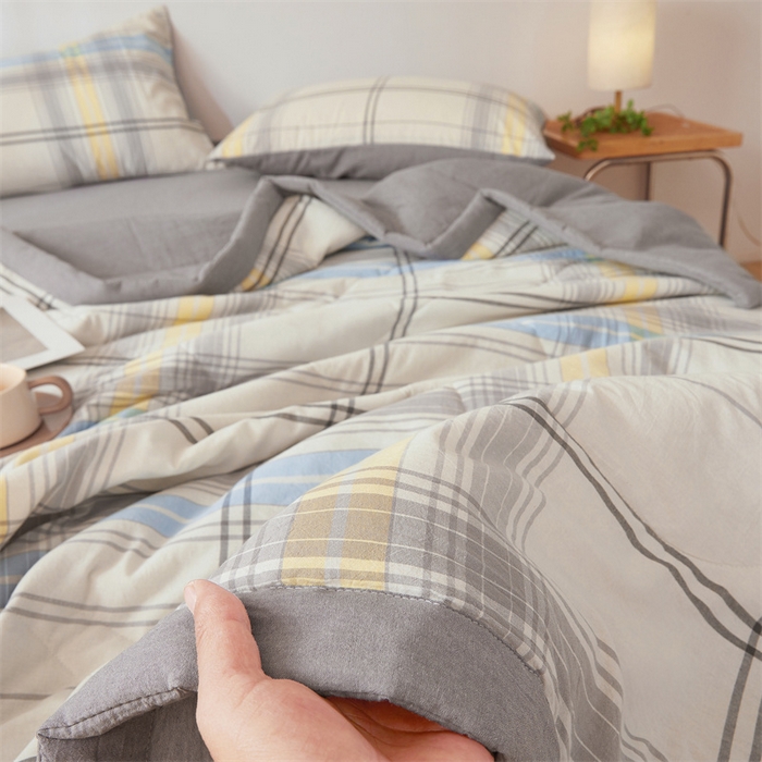 91家纺网 家纺一手货源 找家纺 西域种棉人·千百笠 2026新款A类里外全棉夏凉被100%新疆棉纯棉全棉填充无印格子款空调被夏被 里外全棉-简灰格
