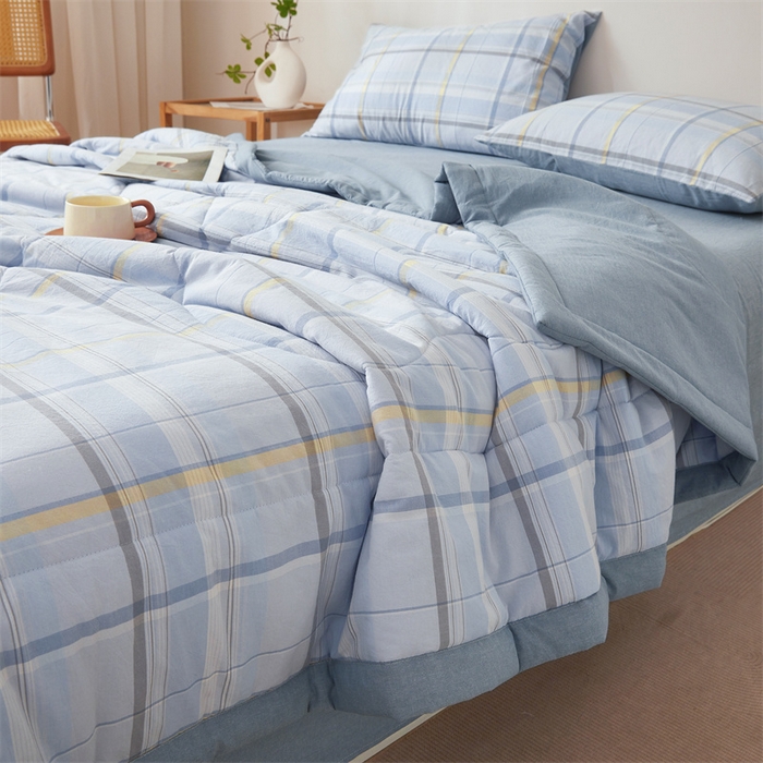 91家纺网 家纺一手货源 找家纺 西域种棉人·千百笠 2026新款A类里外全棉夏凉被100%新疆棉纯棉全棉填充无印格子款空调被夏被 里外全棉-简蓝格