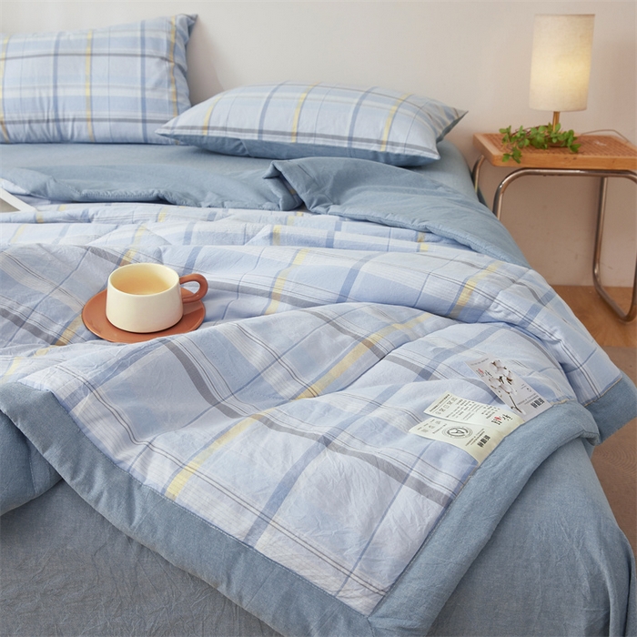 91家纺网 家纺一手货源 找家纺 西域种棉人·千百笠 2026新款A类里外全棉夏凉被100%新疆棉纯棉全棉填充无印格子款空调被夏被 里外全棉-简蓝格