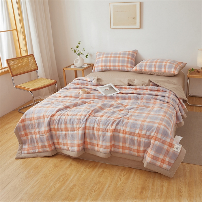 91家纺网 家纺一手货源 找家纺 西域种棉人·千百笠 2026新款A类里外全棉夏凉被100%新疆棉纯棉全棉填充无印格子款空调被夏被 里外全棉-桔灰格