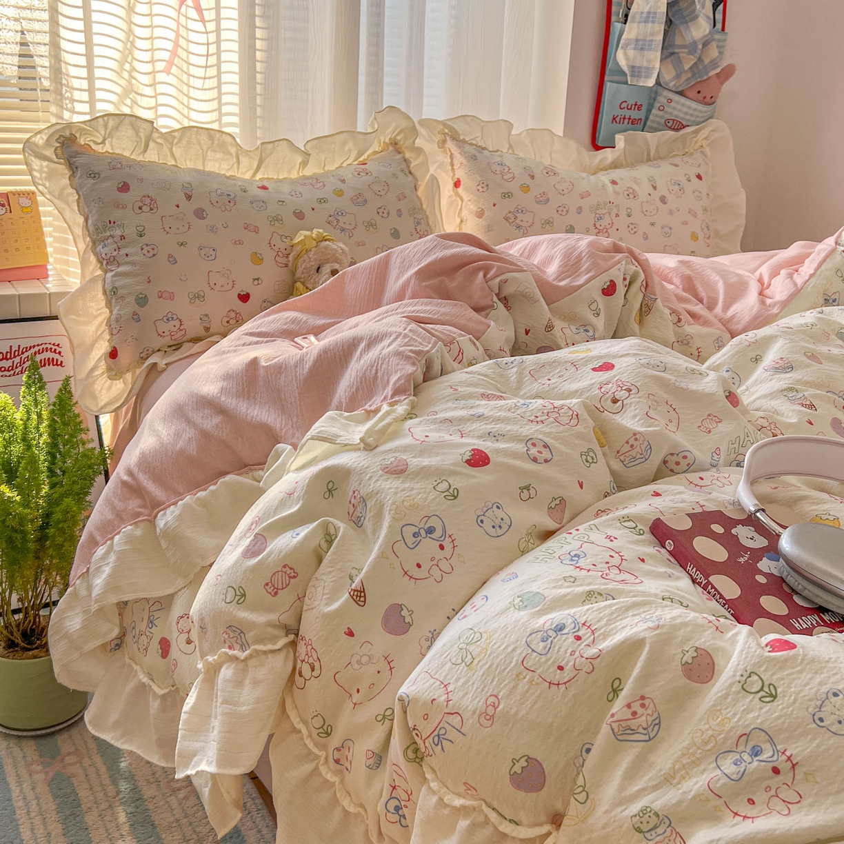 （总）老K (原美阁） 2026新款木棉双层纱四件套卡通韩版公主风四件套