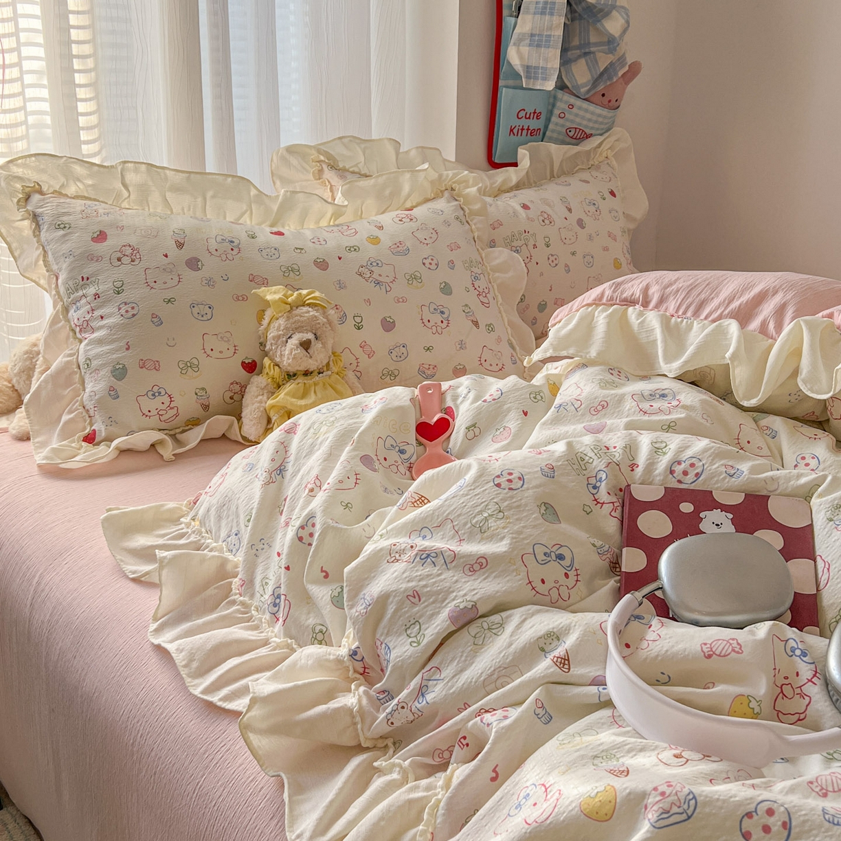 91家纺网 家纺一手货源 找家纺 （总）老K (原美阁） 2026新款木棉双层纱四件套卡通韩版公主风四件套