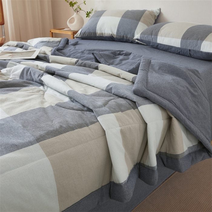 91家纺网 家纺一手货源 找家纺 西域种棉人·千百笠 2026新款A类里外全棉夏凉被100%新疆棉纯棉全棉填充无印格子款空调被夏被 里外全棉-蓝大格