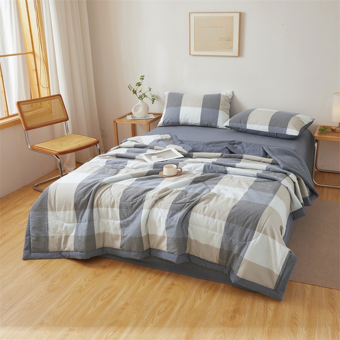 91家纺网 家纺一手货源 找家纺 西域种棉人·千百笠 2026新款A类里外全棉夏凉被100%新疆棉纯棉全棉填充无印格子款空调被夏被 里外全棉-蓝大格