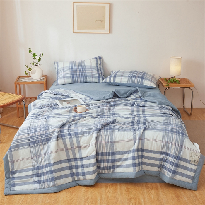 91家纺网 家纺一手货源 找家纺 西域种棉人·千百笠 2026新款A类里外全棉夏凉被100%新疆棉纯棉全棉填充无印格子款空调被夏被 里外全棉-蓝调格