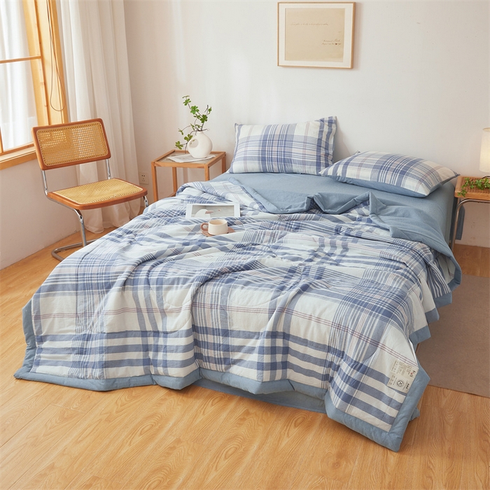 91家纺网 家纺一手货源 找家纺 西域种棉人·千百笠 2026新款A类里外全棉夏凉被100%新疆棉纯棉全棉填充无印格子款空调被夏被 里外全棉-蓝调格