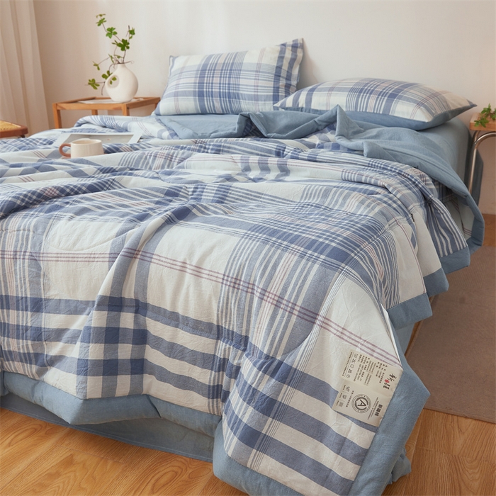 91家纺网 家纺一手货源 找家纺 西域种棉人·千百笠 2026新款A类里外全棉夏凉被100%新疆棉纯棉全棉填充无印格子款空调被夏被 里外全棉-蓝调格