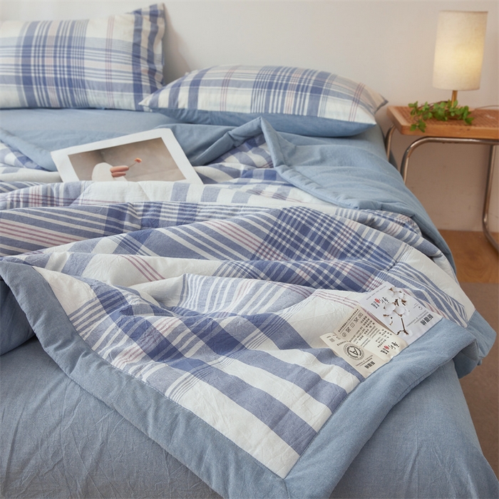 91家纺网 家纺一手货源 找家纺 西域种棉人·千百笠 2026新款A类里外全棉夏凉被100%新疆棉纯棉全棉填充无印格子款空调被夏被 里外全棉-蓝调格