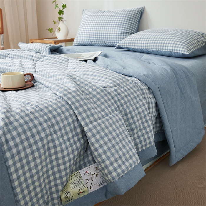 91家纺网 家纺一手货源 找家纺 西域种棉人·千百笠 2026新款A类里外全棉夏凉被100%新疆棉纯棉全棉填充无印格子款空调被夏被 里外全棉-蓝小格