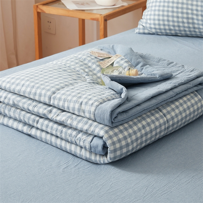 91家纺网 家纺一手货源 找家纺 西域种棉人·千百笠 2026新款A类里外全棉夏凉被100%新疆棉纯棉全棉填充无印格子款空调被夏被 里外全棉-蓝小格