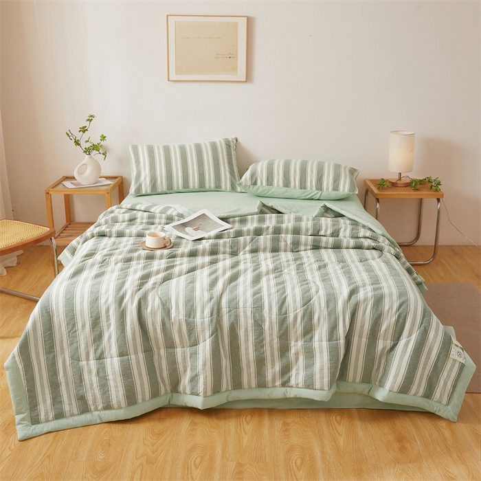 91家纺网 家纺一手货源 找家纺 西域种棉人·千百笠 2026新款A类里外全棉夏凉被100%新疆棉纯棉全棉填充无印格子款空调被夏被 里外全棉-绿条格