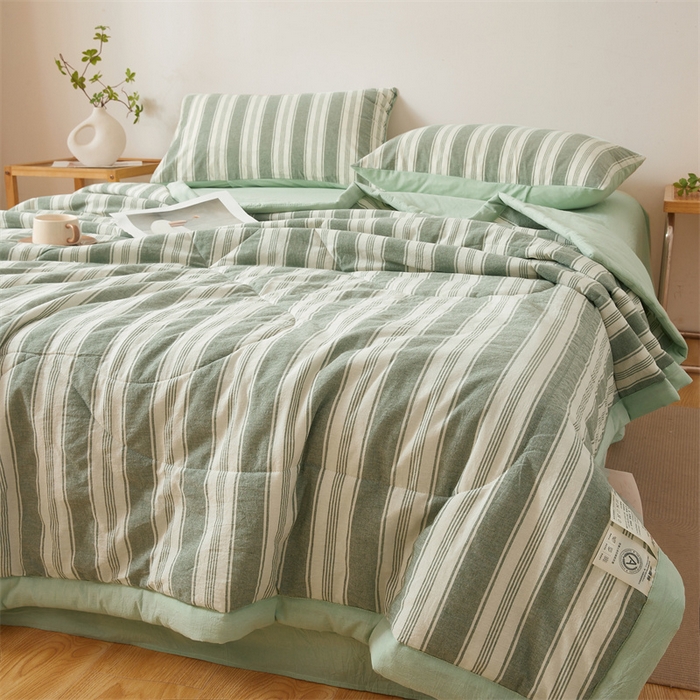 91家纺网 家纺一手货源 找家纺 西域种棉人·千百笠 2026新款A类里外全棉夏凉被100%新疆棉纯棉全棉填充无印格子款空调被夏被 里外全棉-绿条格