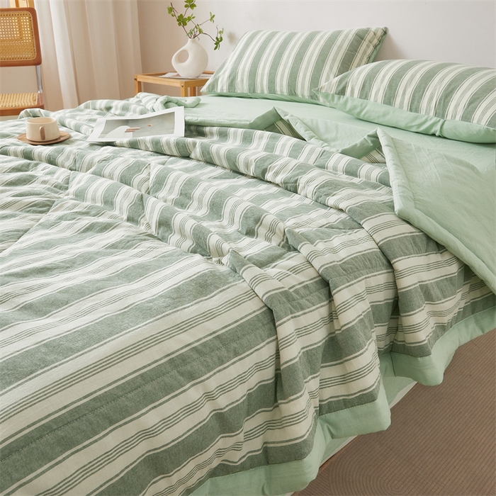 91家纺网 家纺一手货源 找家纺 西域种棉人·千百笠 2026新款A类里外全棉夏凉被100%新疆棉纯棉全棉填充无印格子款空调被夏被 里外全棉-绿条格