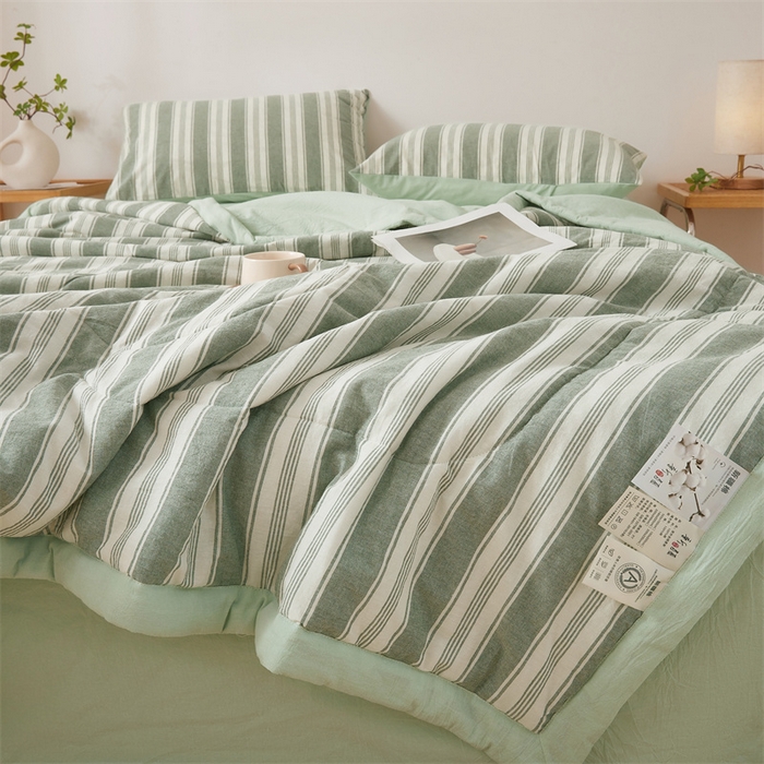 91家纺网 家纺一手货源 找家纺 西域种棉人·千百笠 2026新款A类里外全棉夏凉被100%新疆棉纯棉全棉填充无印格子款空调被夏被 里外全棉-绿条格