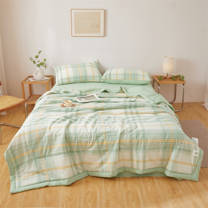 91家纺网 家纺一手货源 找家纺 西域种棉人·千百笠 2026新款A类里外全棉夏凉被100%新疆棉纯棉全棉填充无印格子款空调被夏被 里外全棉-沐绿格