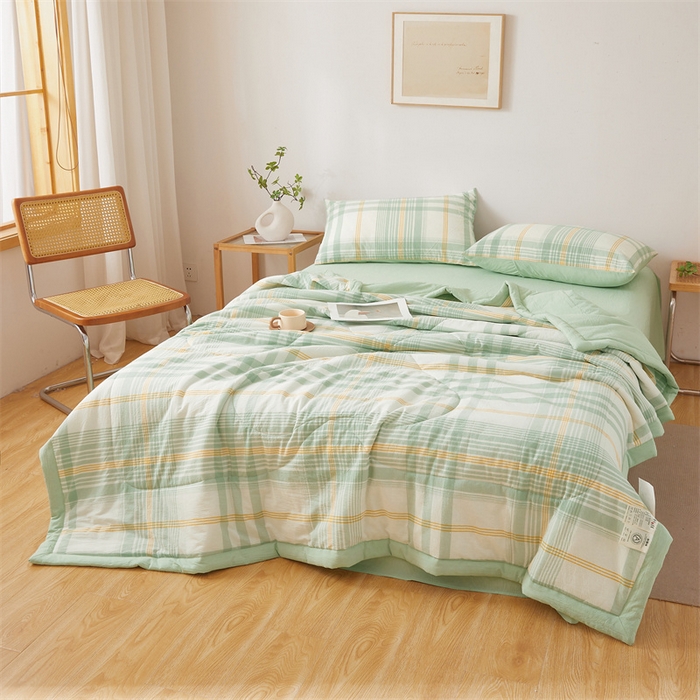 91家纺网 家纺一手货源 找家纺 西域种棉人·千百笠 2026新款A类里外全棉夏凉被100%新疆棉纯棉全棉填充无印格子款空调被夏被 里外全棉-沐绿格