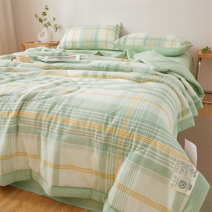 91家纺网 家纺一手货源 找家纺 西域种棉人·千百笠 2026新款A类里外全棉夏凉被100%新疆棉纯棉全棉填充无印格子款空调被夏被 里外全棉-沐绿格