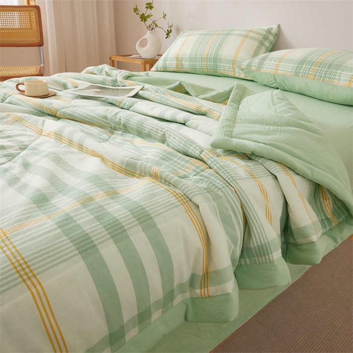 91家纺网 家纺一手货源 找家纺 西域种棉人·千百笠 2026新款A类里外全棉夏凉被100%新疆棉纯棉全棉填充无印格子款空调被夏被 里外全棉-沐绿格