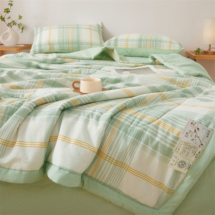 91家纺网 家纺一手货源 找家纺 西域种棉人·千百笠 2026新款A类里外全棉夏凉被100%新疆棉纯棉全棉填充无印格子款空调被夏被 里外全棉-沐绿格