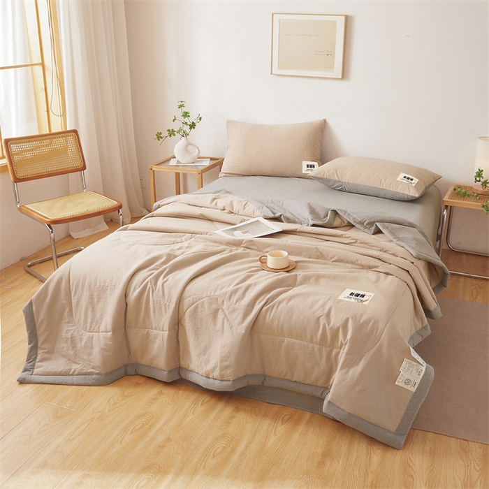 91家纺网 家纺一手货源 找家纺 西域种棉人·千百笠 2026新款A类里外全棉夏凉被100%新疆棉纯棉全棉填充无印格子款空调被夏被 里外全棉-双拼咖