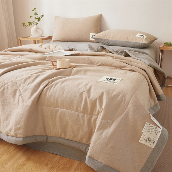 91家纺网 家纺一手货源 找家纺 西域种棉人·千百笠 2026新款A类里外全棉夏凉被100%新疆棉纯棉全棉填充无印格子款空调被夏被 里外全棉-双拼咖