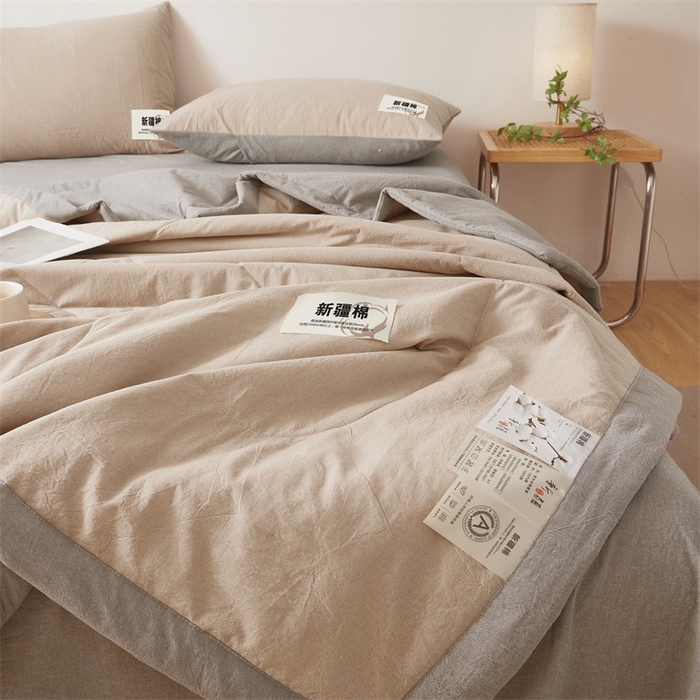 91家纺网 家纺一手货源 找家纺 西域种棉人·千百笠 2026新款A类里外全棉夏凉被100%新疆棉纯棉全棉填充无印格子款空调被夏被 里外全棉-双拼咖
