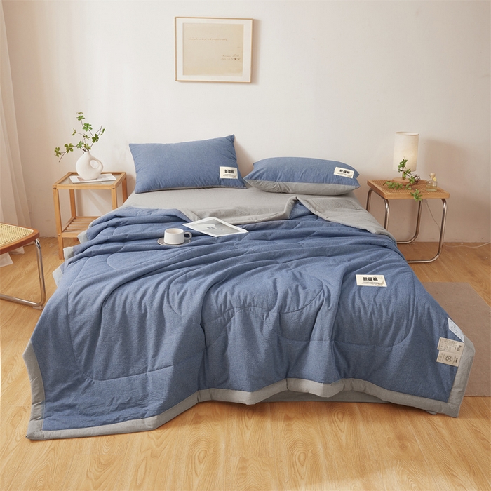 91家纺网 家纺一手货源 找家纺 西域种棉人·千百笠 2026新款A类里外全棉夏凉被100%新疆棉纯棉全棉填充无印格子款空调被夏被 里外全棉-双拼蓝