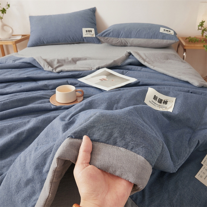 91家纺网 家纺一手货源 找家纺 西域种棉人·千百笠 2026新款A类里外全棉夏凉被100%新疆棉纯棉全棉填充无印格子款空调被夏被 里外全棉-双拼蓝