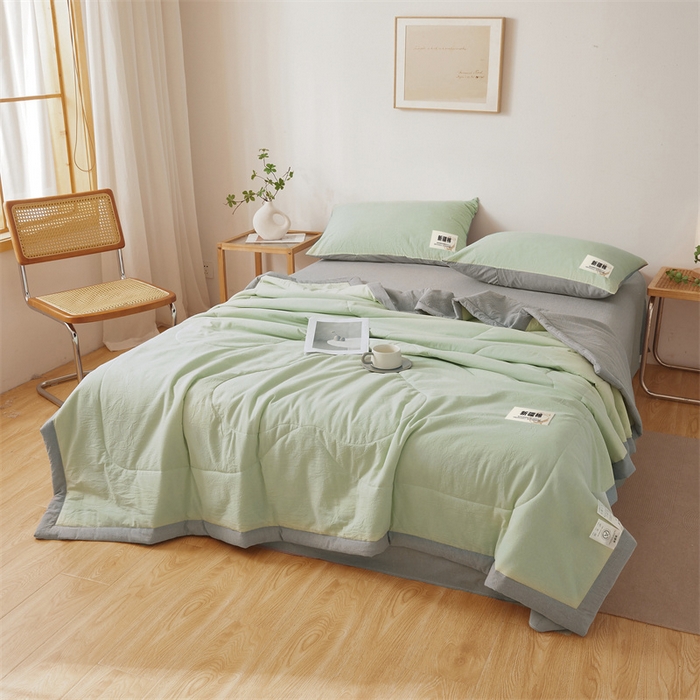 91家纺网 家纺一手货源 找家纺 西域种棉人·千百笠 2026新款A类里外全棉夏凉被100%新疆棉纯棉全棉填充无印格子款空调被夏被 里外全棉-双拼绿