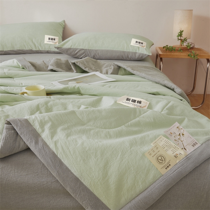 91家纺网 家纺一手货源 找家纺 西域种棉人·千百笠 2026新款A类里外全棉夏凉被100%新疆棉纯棉全棉填充无印格子款空调被夏被 里外全棉-双拼绿
