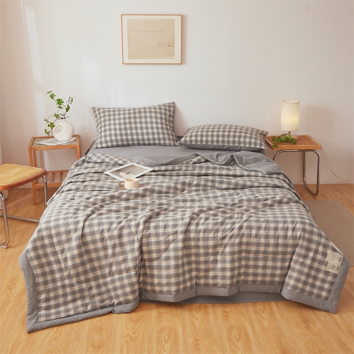 91家纺网 家纺一手货源 找家纺 西域种棉人·千百笠 2026新款A类里外全棉夏凉被100%新疆棉纯棉全棉填充无印格子款空调被夏被 里外全棉-韵灰格