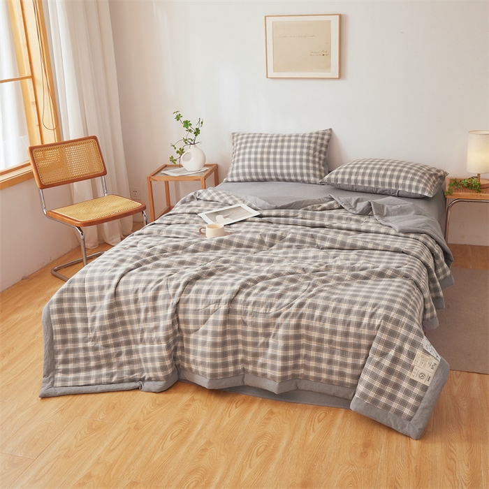 91家纺网 家纺一手货源 找家纺 西域种棉人·千百笠 2026新款A类里外全棉夏凉被100%新疆棉纯棉全棉填充无印格子款空调被夏被 里外全棉-韵灰格