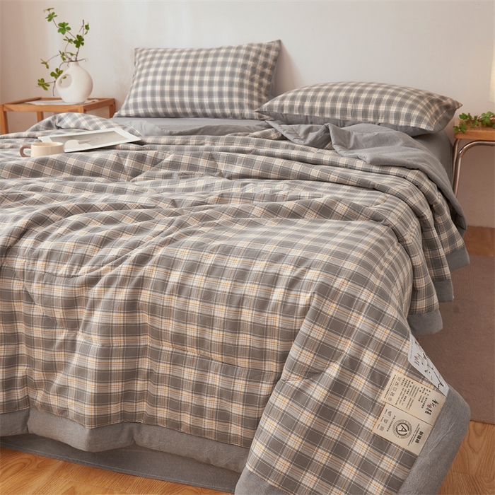 91家纺网 家纺一手货源 找家纺 西域种棉人·千百笠 2026新款A类里外全棉夏凉被100%新疆棉纯棉全棉填充无印格子款空调被夏被 里外全棉-韵灰格