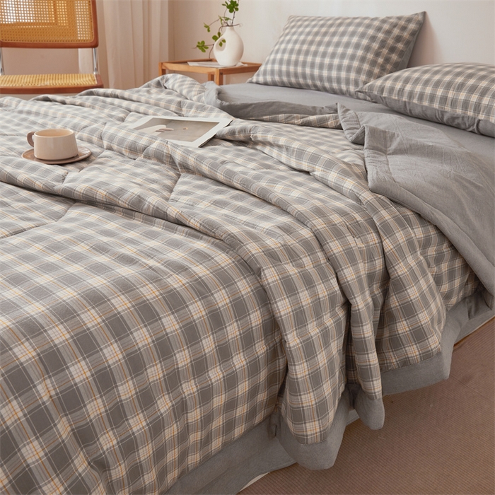 91家纺网 家纺一手货源 找家纺 西域种棉人·千百笠 2026新款A类里外全棉夏凉被100%新疆棉纯棉全棉填充无印格子款空调被夏被 里外全棉-韵灰格