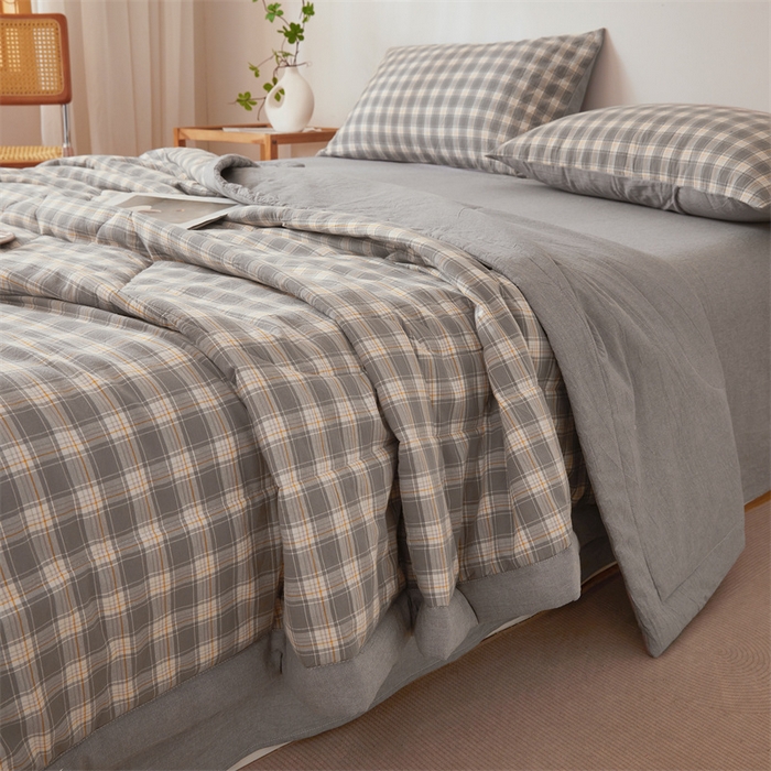 91家纺网 家纺一手货源 找家纺 西域种棉人·千百笠 2026新款A类里外全棉夏凉被100%新疆棉纯棉全棉填充无印格子款空调被夏被 里外全棉-韵灰格