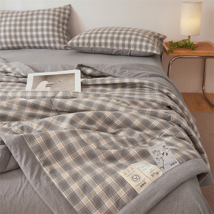 91家纺网 家纺一手货源 找家纺 西域种棉人·千百笠 2026新款A类里外全棉夏凉被100%新疆棉纯棉全棉填充无印格子款空调被夏被 里外全棉-韵灰格