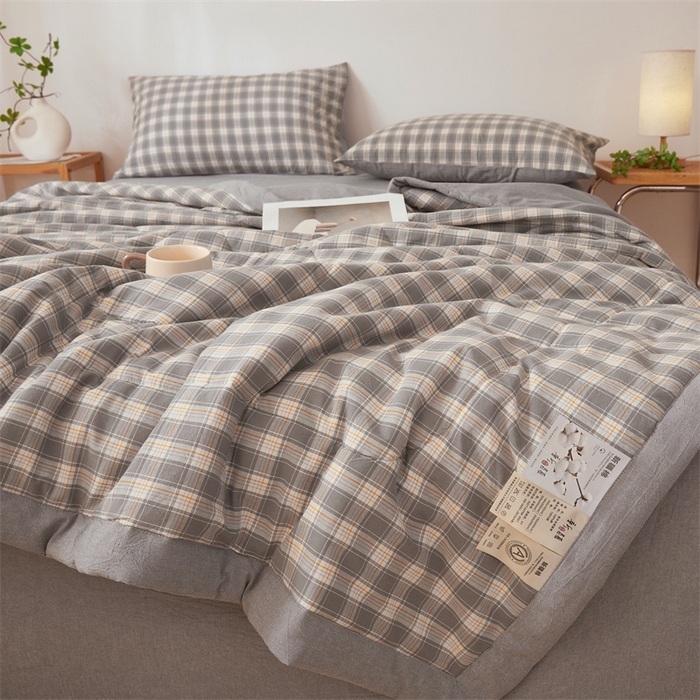 91家纺网 家纺一手货源 找家纺 西域种棉人·千百笠 2026新款A类里外全棉夏凉被100%新疆棉纯棉全棉填充无印格子款空调被夏被 里外全棉-韵灰格