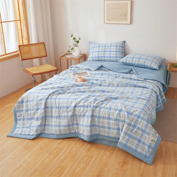 91家纺网 家纺一手货源 找家纺 西域种棉人·千百笠 2026新款A类里外全棉夏凉被100%新疆棉纯棉全棉填充无印格子款空调被夏被 里外全棉-韵蓝格